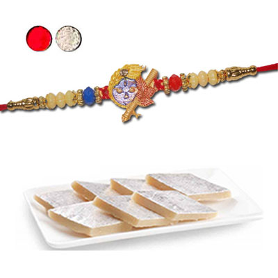 "Designer Fancy Rakhi - FR- 8390 A (Single Rakhi), 250gms of Kaju Kathili - Click here to View more details about this Product